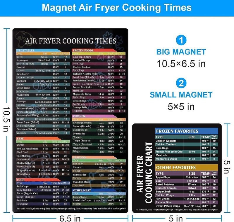 Seropy Air Fryer Cheat Sheet Magnetic Air Fryer Cooking Times Chart Magnet Cheat Sheet Set Air Fryer Accessories Cook Book Recipe Card Meat Temp Guide for Airfryer Oven Cooking Pot Kitchen Appliances 2 Pack - Image 2